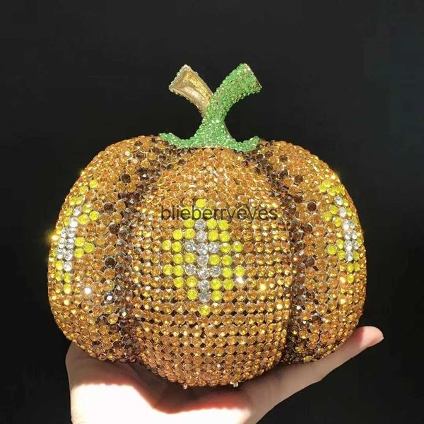 Borse a tracolla con diamanti a forma di zucca Borsette e borsette Minaudiere in metallo con strass dorati Borse da sposa da sposablieberryeyes