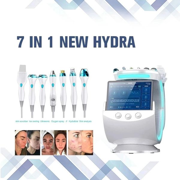 Multifunción inteligente azul hielo ultrasónico RF Aqua depurador de piel dermoabrasión Hydra piel facial máquina con sistema de análisis