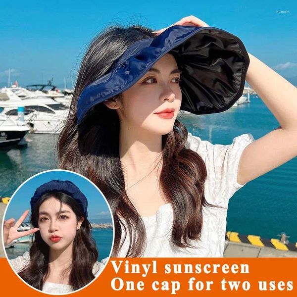 Berets vazio top viseira chapéus proteção uv dupla utilização cabelo hoop chapéu de sol para mulheres praia ao ar livre macio dobrável aba larga balde bonés sunhat