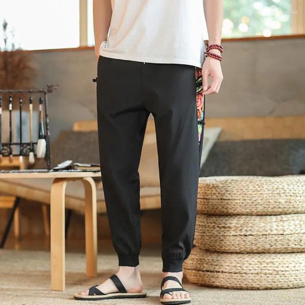 Calças masculinas verão fino homens tendência coreana tubo reto solto gelo seda elástica sweatpants para meninos calças