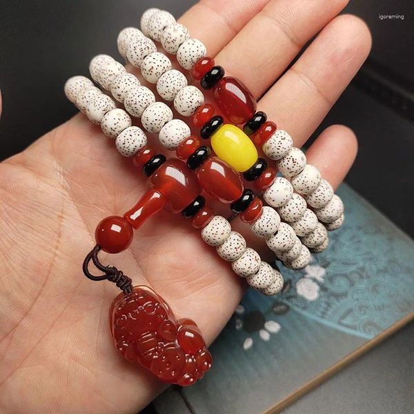 Strang Hainan Natural Xingyue Bodhi Seed 108 rote Achatperlen Halskette Armband