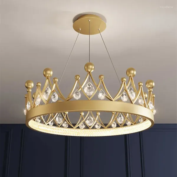 Lampade a sospensione Lampada da camera semplice Camera dei bambini Luce vivente Lampadario di cristallo con corona di lusso