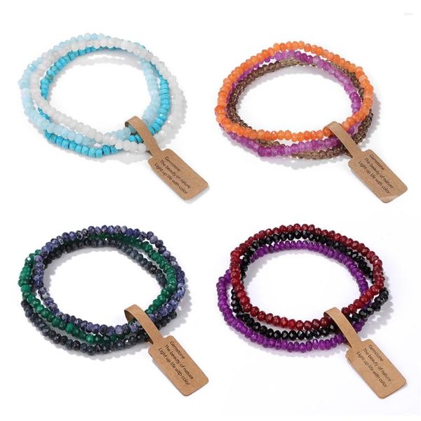 Strand 3 pçs série colorida cristal frisado pulseira 3x4mm contas facetadas calcedônia pulseiras para mulheres masculino pulseiras conjunto moda jóias