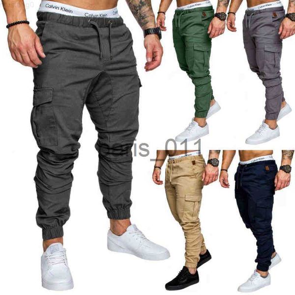 Calças masculinas marca outono calças masculinas hip hop harem joggers calças novas calças masculinas sólido multi-bolso calças de carga magro ajuste moletom x1017