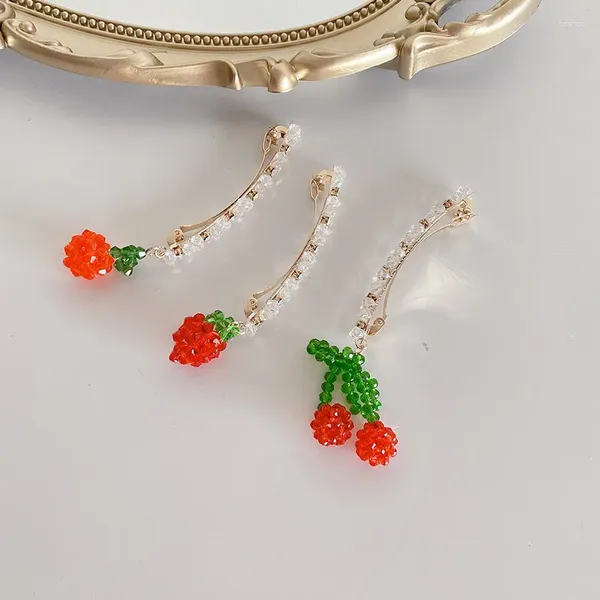 Stili di accessori per capelli Copricapo per bambini Moda Forcina di cristallo con perline Fragola Dolce ragazza con frange Clip Copricapo natalizio