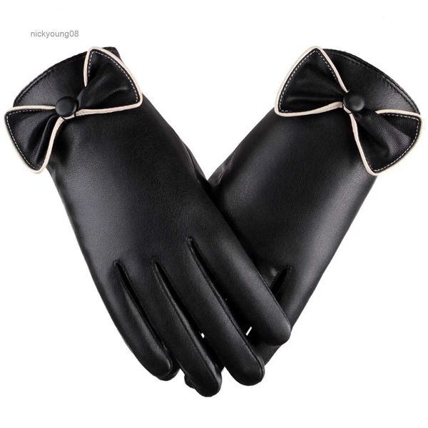 Fingerlose Handschuhe, PU-Winter-Lederhandschuhe, Touchscreen, dick, tragbar, wasserdicht, thermisch, für Damen, Motorrad, Tippen, Outdoor, Sport, SMSL231017