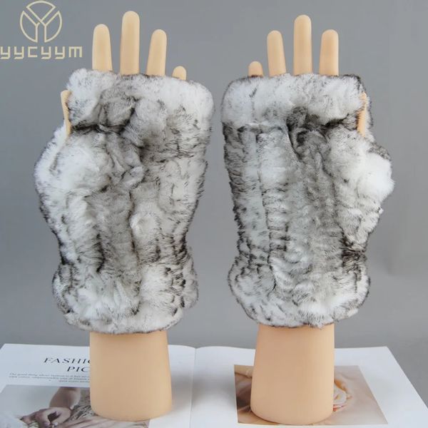 Cinco Dedos Luvas Inverno Real Pele Golve Mulheres Ao Ar Livre Quente 100% Real Rex Rabbit Fur Luvas Malha Grosso Natural Macio Rex Rabbit Fur Mittens 231017