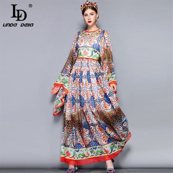 LD LINDA DELLA модное платье макси для подиума 5XL больших размеров женское свободное с расклешенными рукавами с животным узором с цветочным принтом винтажное длинное Dr262V