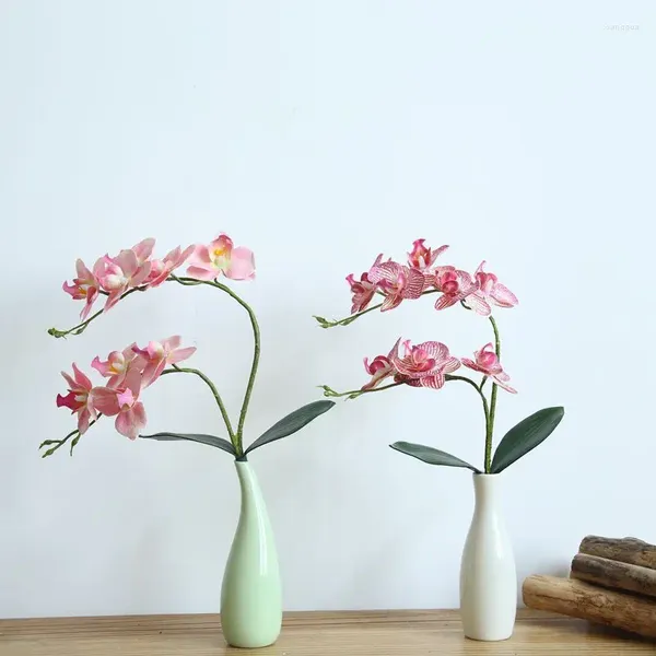 Fiori decorativi 2 forchette 9 teste Fiore artificiale Phalaenopsis Lattice Silicone Real Touch Grande orchidea Orchidee Matrimonio Singolo di alta qualità