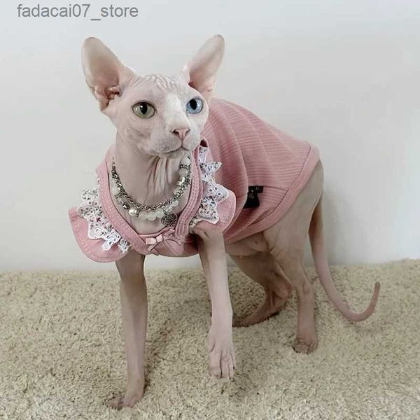 Costumi per gatti Vestiti per gatti Abito sottoveste Gonna floreale in pizzo per Sphynx Cat Devon Rex Dolce bretella Gilet in cotone per gatto per la primavera estate Capispalla YQ231017