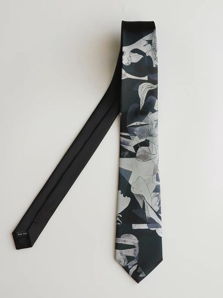 Cravatte moda maschile cravatta da uomo Stampe originali Guernica Cravatta nera con stampa arte retrò astratta cravatta da uomo e da donna 231013