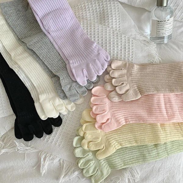 Frauen Socken Frühling Sommer Dünne Fünf Finger Mädchen Solide Gestreiften Split Toe Ins Japanische Süße Candy Farbe 5 Baumwolle