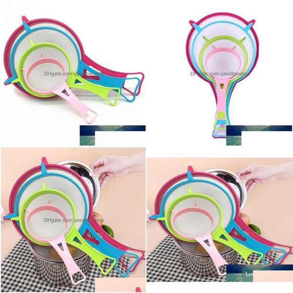 Kolanlar süzgeçler 4pcs/set plastik tel ince örgü yağ süzgeç ununu elek diy mutfak aletleri meyve suyu ve pişirme araçları75481 dabu