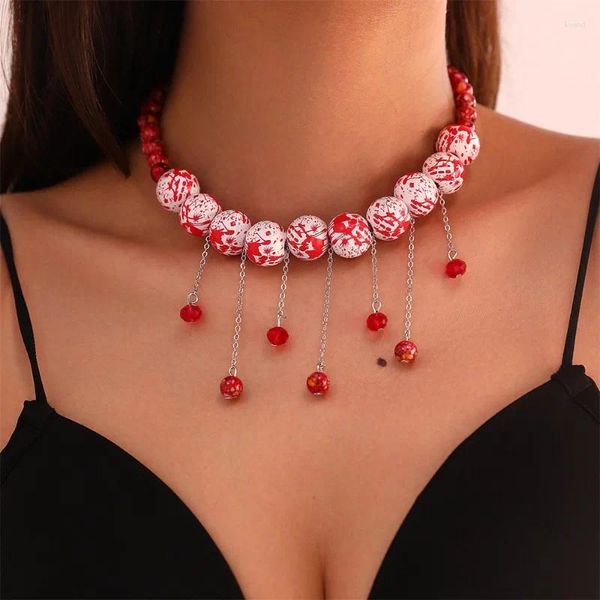 Colares Pingente Grânulos de Sangue Halloween 2023 Moda Fringed Chain Mulheres Gargantilha Clavícula Colar Ajustável Jóias Estética