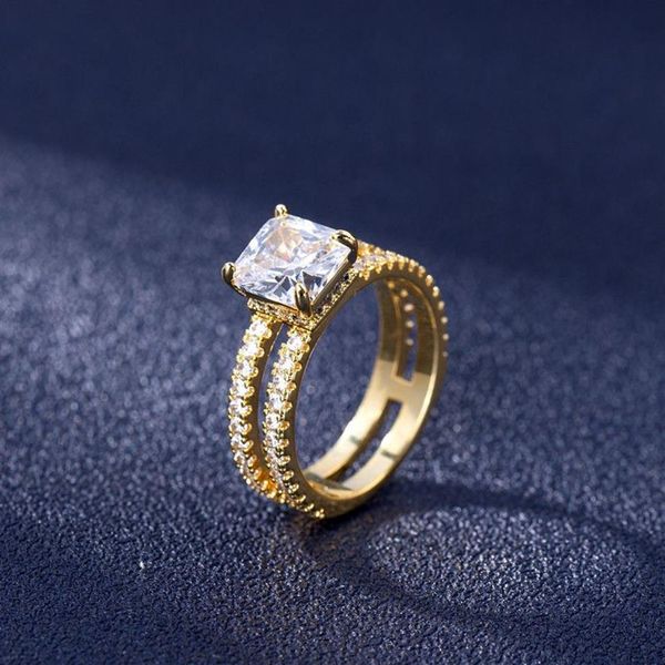 L'anello 14K a doppio strato si riferisce a quattro punte con diamanti pieni di diamanti Donna Uomo Anelli De Fine Bizuteria Anelli in oro 14K260N