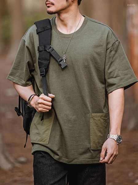 Camiseta masculina de manga curta com 2 bolsos, estilo militar, vintage, acampamento, caminhada ao ar livre, roupa masculina