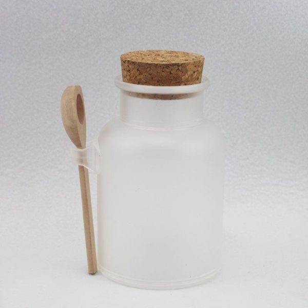 12 bottiglie vuote da 500 ml per sale da bagno, tappo in legno, contenitore cosmetico per polvere e cucchiaio per la cura personale Rncpg