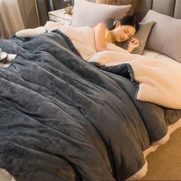 Cobertores de cama de inverno cobertores de lã de cor sólida lança adulto grosso quente sofá cobertor de inverno super macio quente capa de edredão luxo 231013