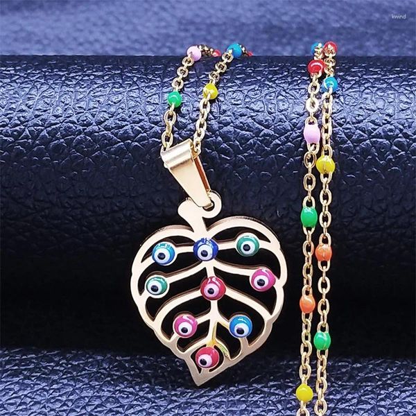 Colares Pingente Bohemia Aço Inoxidável Colorido Turquia Olhos Folha Charme Mulheres Cor de Ouro Jewlery Collier Inoxydable N5217S04