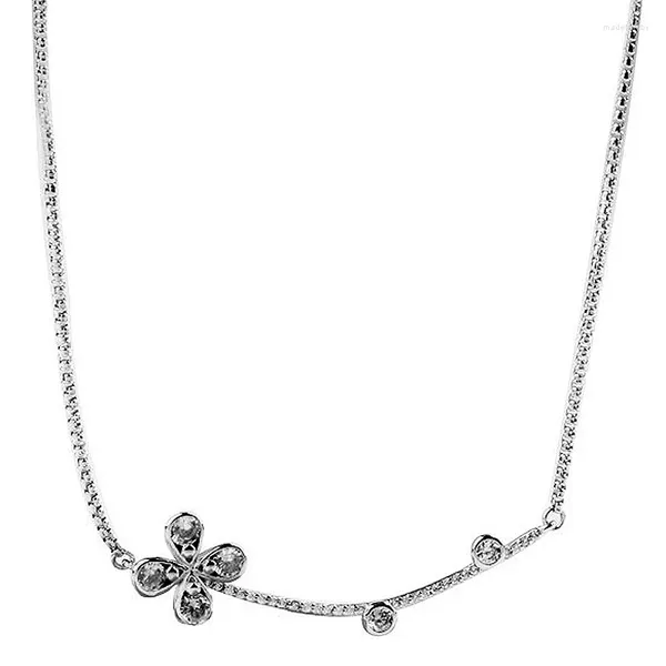 Ketten Vierblättrige Blume mit verstellbarer Schiebehalskette für 925 Sterling Silber Frauen Hochzeitsgeschenk DIY Europa Schmuck