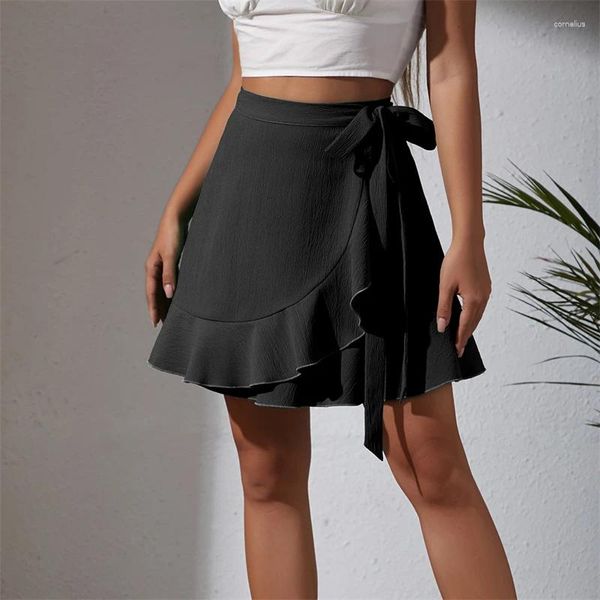 Saias preto mini saia y2k roupas rendas até plissado harajuku moda curto sexo meninas boho sólido cintura alta plissado para mulher