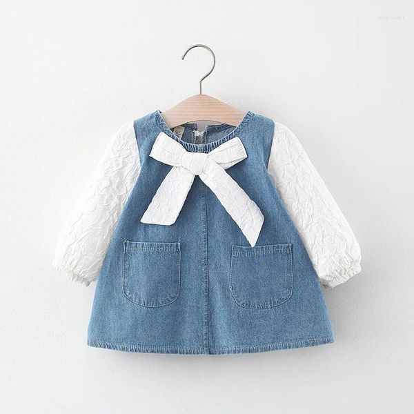 Mädchen Kleider geboren Baby Mädchen Frühling Herbst Kleidung Outfits Schleife Denim Kleid Kostüm für Kleinkind Stoff 1 Jahr Geburtstag