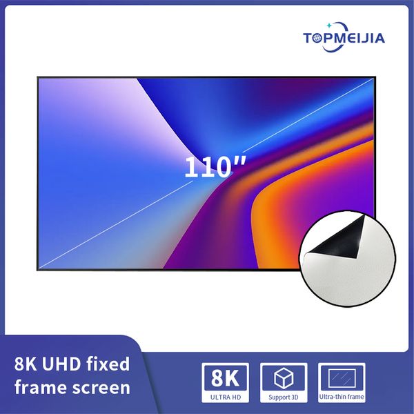 Schermo per proiettore frontale con telaio fisso in alluminio con bordo sottile da 110 pollici Schermo bianco 4K 3D per home cinema