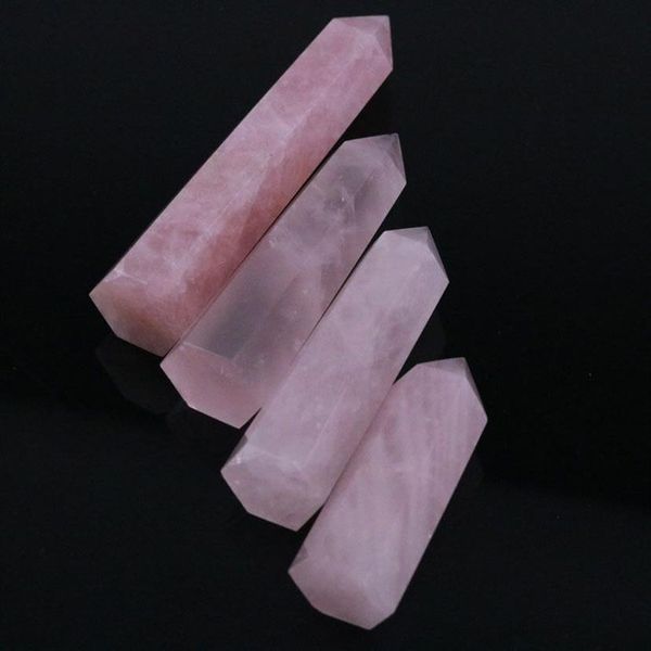 Pietra minerale curativa punto bacchetta di cristallo di quarzo rosa rosa roccia naturale da 70-80 mm rosa248e