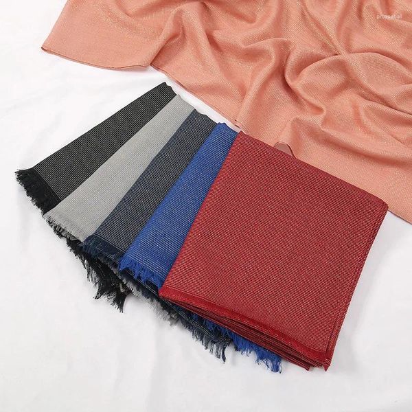 Lenços Grande Tamanho Plain Lurex Glitter Shimmer Fringe Scarf Shawl Lady Alta Qualidade Envoltório Pashmina Roubou Bufandas Muçulmano Hijab Cap