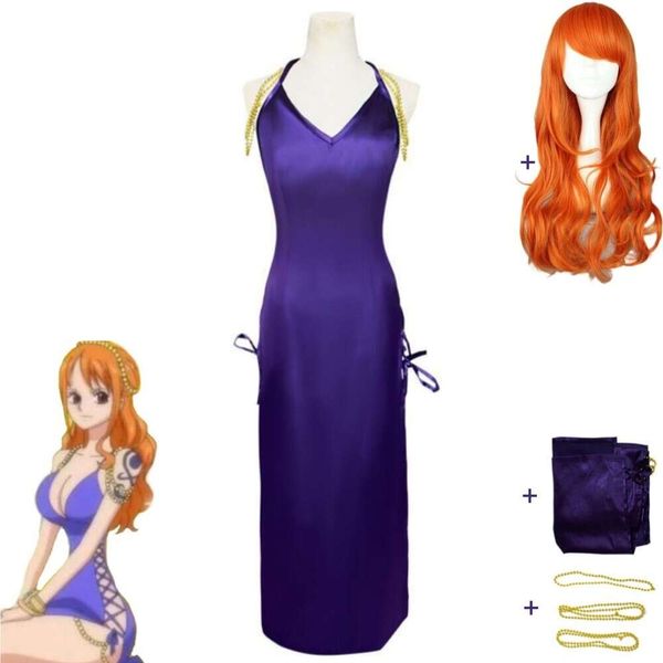 Cosplay cosplay anime nami kostüm peruk yetişkin seksi kadın kıyafeti mor sıkı bölünmüş elbise Hallowen karnaval parti takım elbise