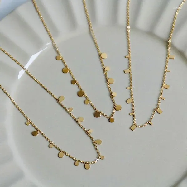 Colares de pingente 1 pcs moda colar de aço inoxidável para mulheres cor de ouro redondo quadrado waterdrop borla clavícula cadeia gargantilha jóias