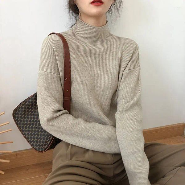 Maglioni da donna Deeptown Casual dolcevita maglione lavorato a maglia donna vintage moda coreana autunno inverno basic pullover stile vecchio denaro sciolto