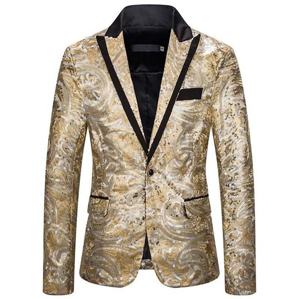 Ternos masculinos blazers luclesam masculino lantejoulas blazer moda festa brilho colar perfurado um botão terno jaqueta palco performanc2558