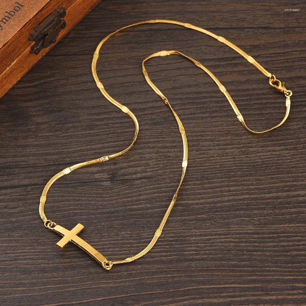 Catene con pendente a croce Collana di riempimento color oro 24k per uomo Donna Bracciale per ragazza Moda Catena di alta qualità Habesha Regalo per la festa di nozze