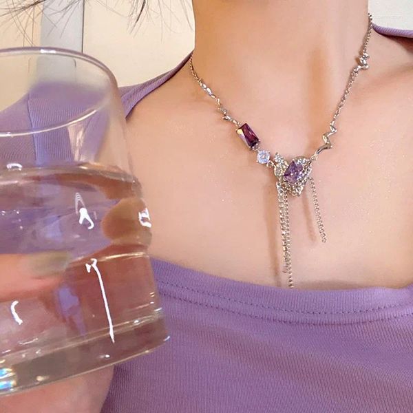 Ожерелья с подвесками Purple Love Series, стальное титановое ожерелье, ослепительная личность, цепочка на ключицу для девочек, женские ювелирные аксессуары, рождественские аксессуары