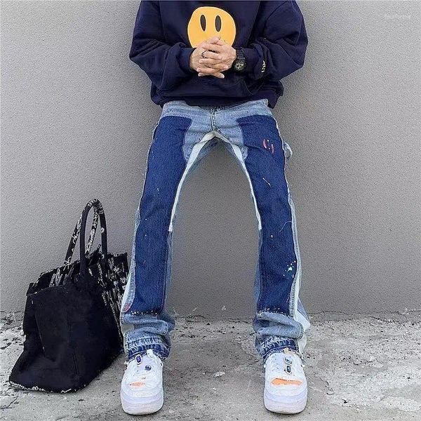 Jeans masculinos 2023 Y2K Pintura de tinta de moda Baggy empilhada calça de carga KPOP para homens vestindo mulheres calças de jeans de luxo ROPA HOMBRE