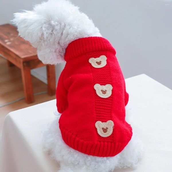 Cão vestuário vermelho azul cores dois pés suéteres para roupas de gato de estimação macio e confortável bonito biscoito urso cães