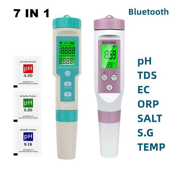 Misuratori PH Misuratore pH digitale 7 in 1 Bluetooth Misuratore PH/TDS/EC/ORP/Salinità/SG/TEMP Monitor per la qualità dell'acqua Tester Acquari per acqua potabile 231017