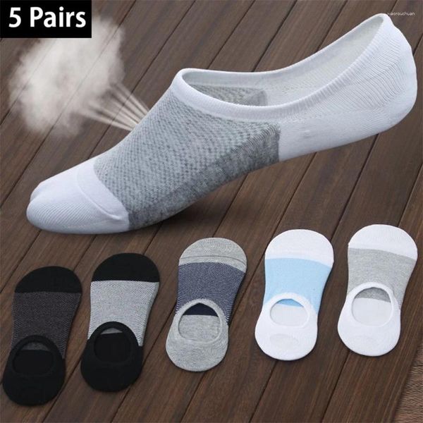 Calzini da uomo 5 paia/10 pezzi uomo cotone estivo silicone antiscivolo traspirante caviglia da barca sport casual corti veloci