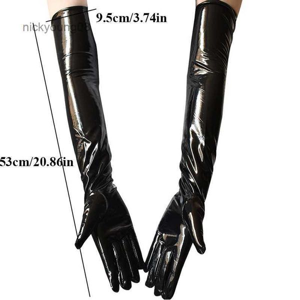 Luvas sem dedos Novas luvas longas de couro envernizado Luvas punk rock Hip Pop Jazz Disco Bright Mittens Trajes de cosplay Luvas pretas Mangas de braçoL231017