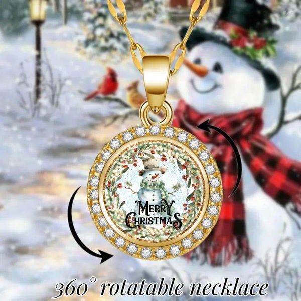Colares de pingente elegante 360 ° Natal boneco de neve amuleto zircão colar presente banquete festa jóias decoração para família
