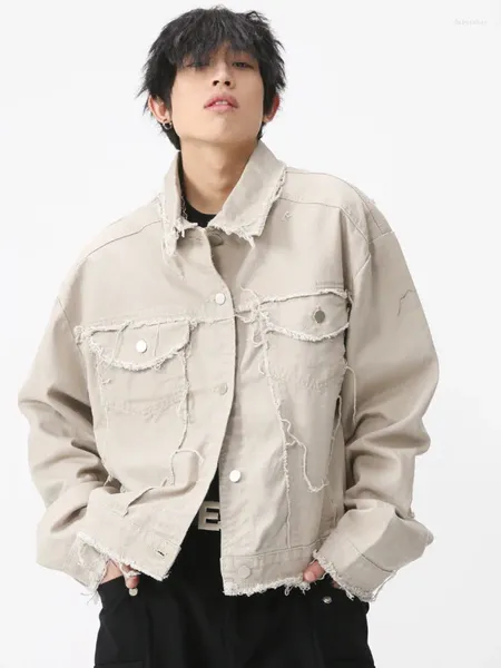 Giubbotti da uomo SYUHGFA Tendenza Uomo Cappotto di jeans Moda Retro Stile coreano Monopetto Bave Jean Indossato Abbigliamento maschile Autunno