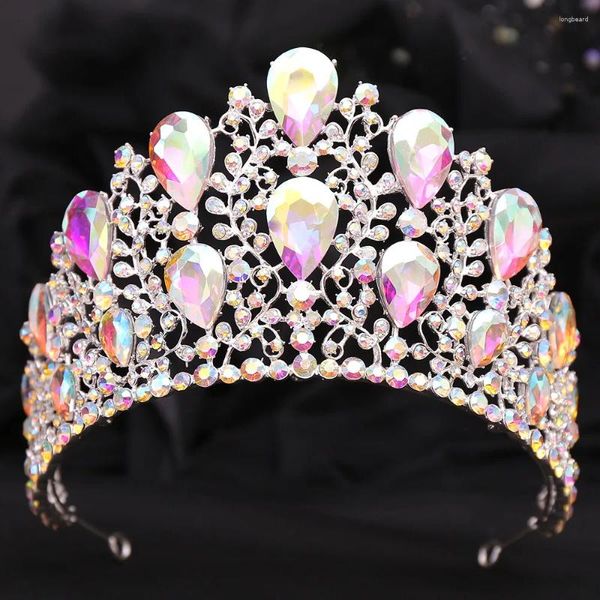 Grampos de cabelo luxo floresta grande ab cor cristal nupcial coroa princesa flor tiaras strass pageant diadem vestido de casamento acessórios