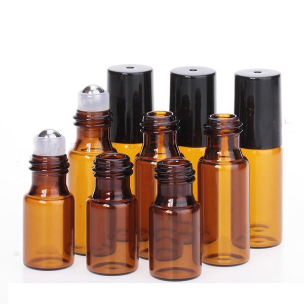 1ml 2ml 3ml 5ml garrafas de rolo âmbar mini rolo em garrafa de vidro para óleos essenciais garrafa de perfume recarregável para venda zz