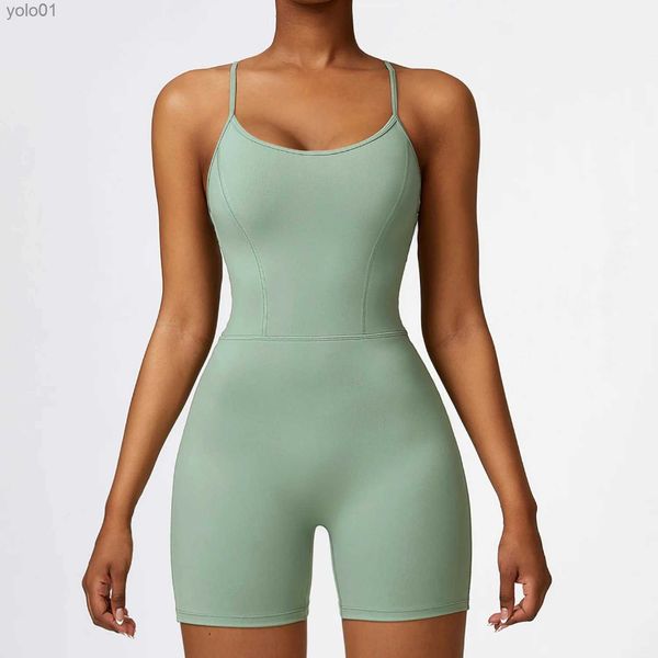 Tute da donna Tuta da yoga senza cuciture Tuta sportiva Set da donna Palestra Set corto Tuta da fitness senza schienale Abbigliamento da allenamento elastico per tuta da donnaL231017