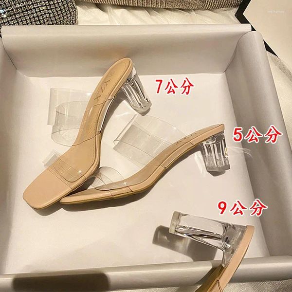 Sandalen Transparente High Heels für Frauen Mitteldicke Kristallfee Coole Hausschuhe Außenkleidung