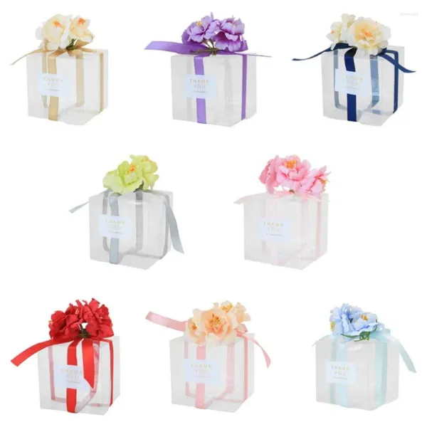 Envoltório de presente 30 pcs transparente plástico quadrado bolo caixa de doces descartável embalagem de favor de casamento com suprimentos de festa de aniversário de flor