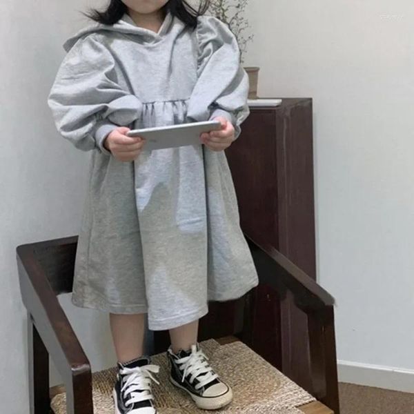 Girl Dresses Children Abbigliamento Girl Dress alla moda autunno e inverno coreano simpatico manicotto a bolle con cappuccio a colori solidi