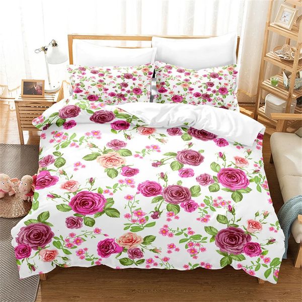 Bettwäsche-Sets, florales Schlafzimmer-Rose-Bettbezug-Set, Queen-King-Size-Bettdecken-Sets 231017