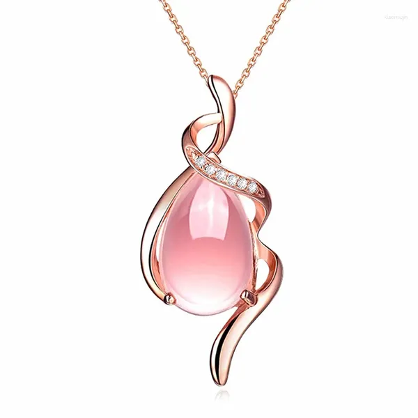 Collane con ciondolo Collana alla moda Girocolli color oro rosa Opale rosa Quarzo Ross sintetico Cuore per gioielli da donna con gocce regalo